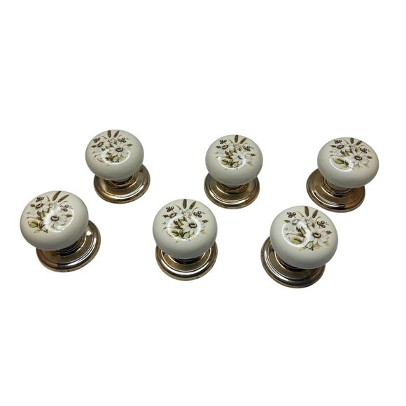 Vintage Gainsborough Hardware Porcelain Drawer Knob Daisy Motiff Ivory Gold Part - Picture 5 of 6
